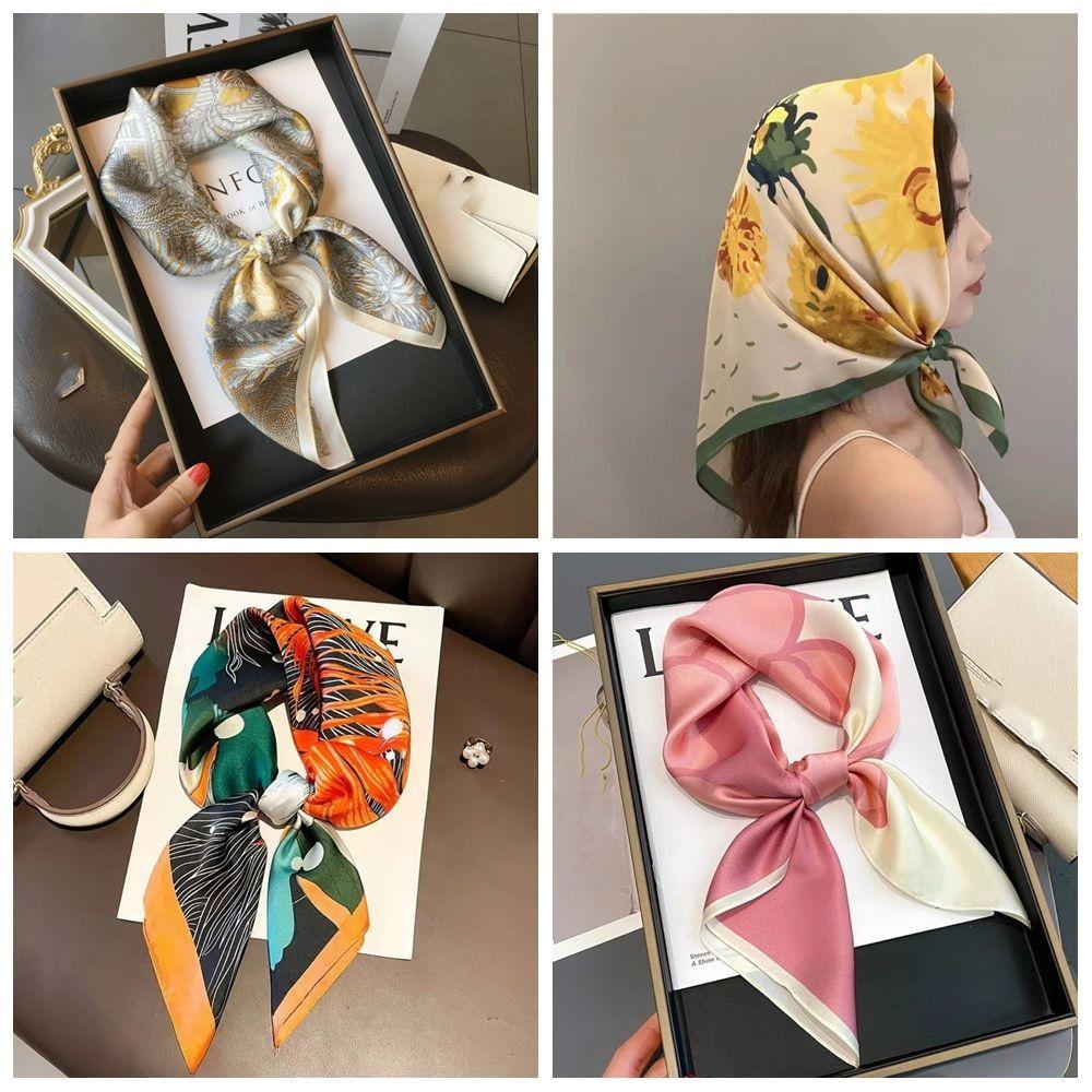 

70*70cm Square Scarf Luxury Print Hijab Bandana Fashion Head Ribbon 3