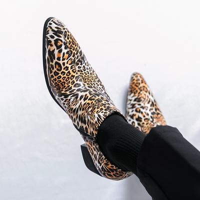Hochwertige Herren Wild Party Spitzleder-High-Heels mit modischen Mustern Herren Leder-Halbschuhe mit seitlichem Reißverschluss