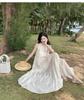 Striped Chiffon Halter Neck Summer Dress with Lace Stitching and Large Swing Skirt