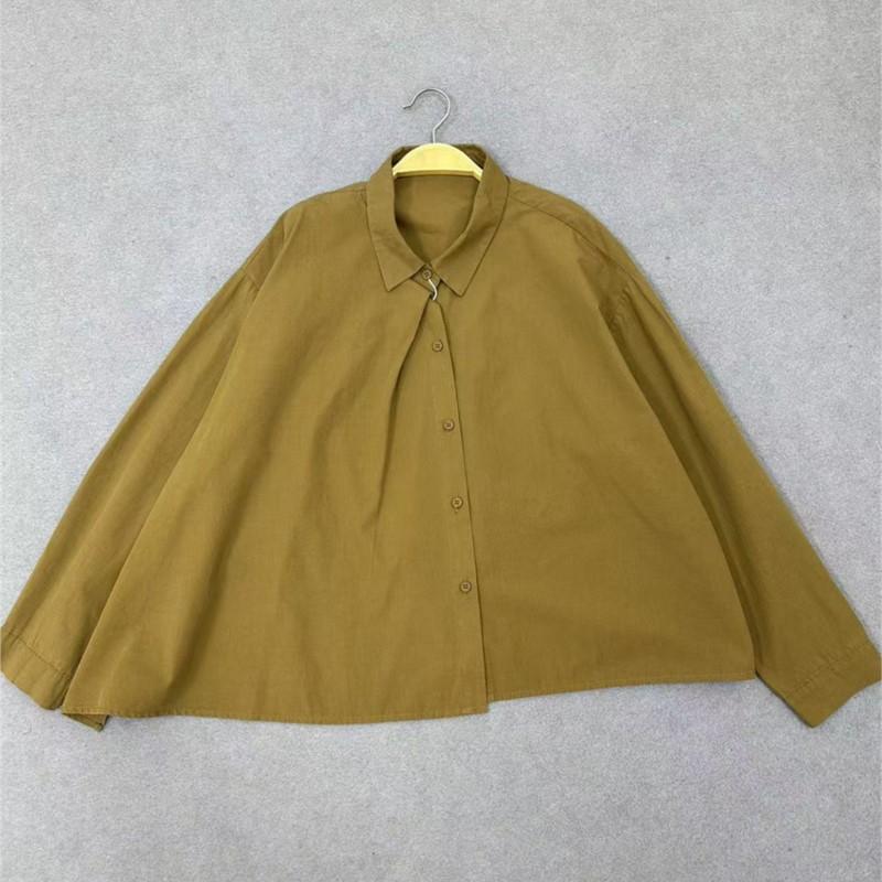 Johnature Irregular Tops Spring Autumn Retro Casual Loose Short Solid Color Simple Shirts Women