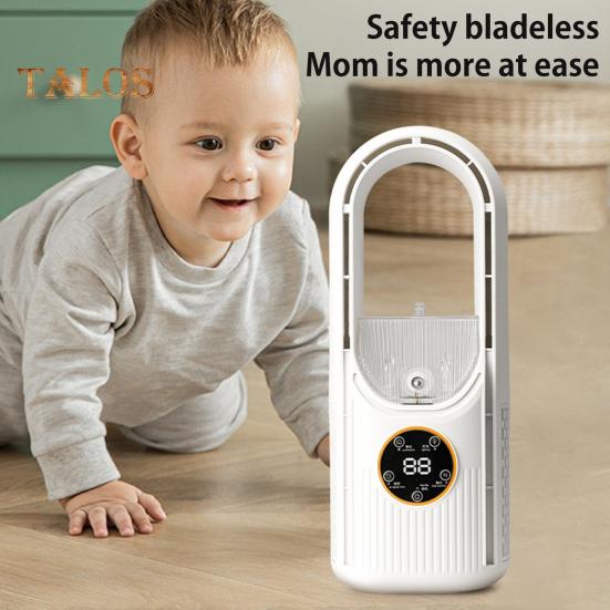 Ventilator de birou fără pale cu 6 moduri de viteză, flux de aer puternic, design compact, portabil, reîncărcabil, răcire silențioasă, ventilator cu pulverizare