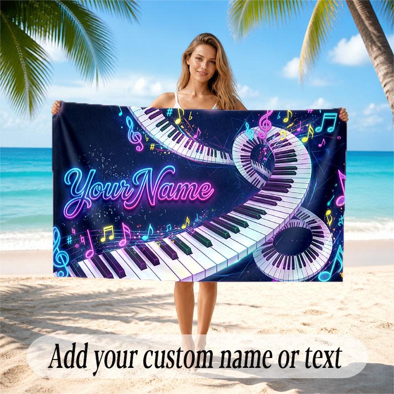 Music General Theme Beach Towel Personalized Custom Name & Text Soft Quick Dry Beach Towel for Swimming Travel