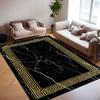 Juodo marmuro dizaino kilimas su auksinėmis detalėmis Modernus kilimas svetainei Elegantiškas grindų kilimėlis Stilingas namų kilimas Kilimas su auksiniu rėmu