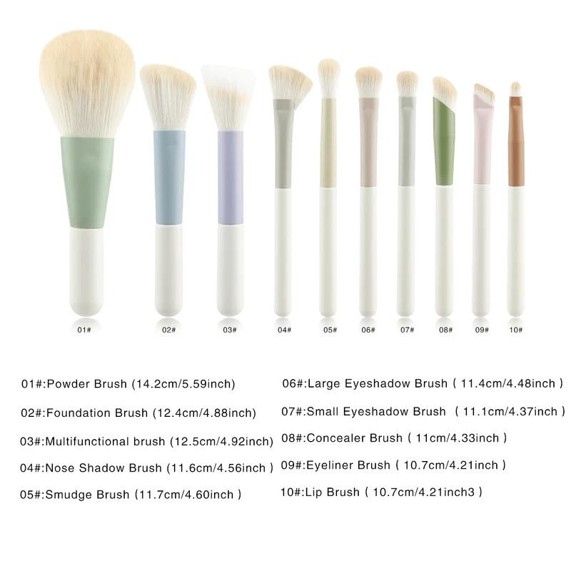 10Pcs Vibrant Color Handle Makeup Brush Set Professional Beauty Tools Kit for Foundation Lip Eye Liner Maquiagem