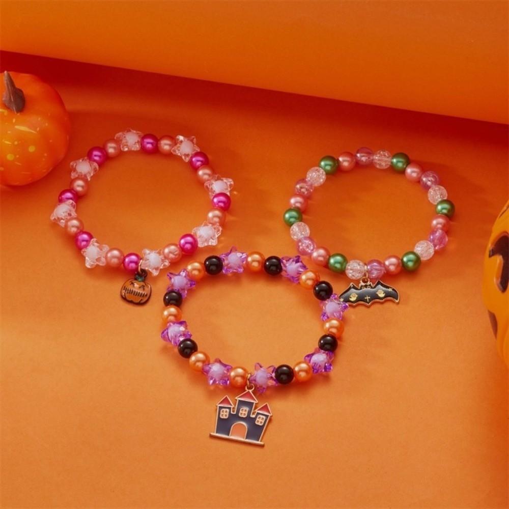 3pcs Gothic Style Halloween Hand Chain Set Haunted House Colorful Beaded Bracelet  Gifts
