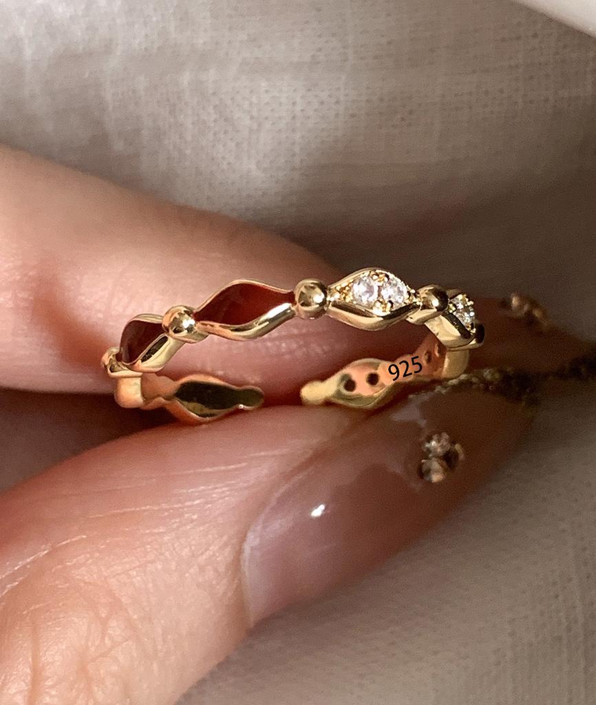 VENTFILLE   CopperBlack Zircon Wheat Ears Leaf Ring for Women Girl Gift Double Layer Simple Jewelry Dropshipping