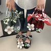 Crystal Shoes Transparent Jelly Bag Head Sandals Women's Spring and Summer Outer Wear Thin Bottom Square Head Flower with Diamond Retro Evening Shoes