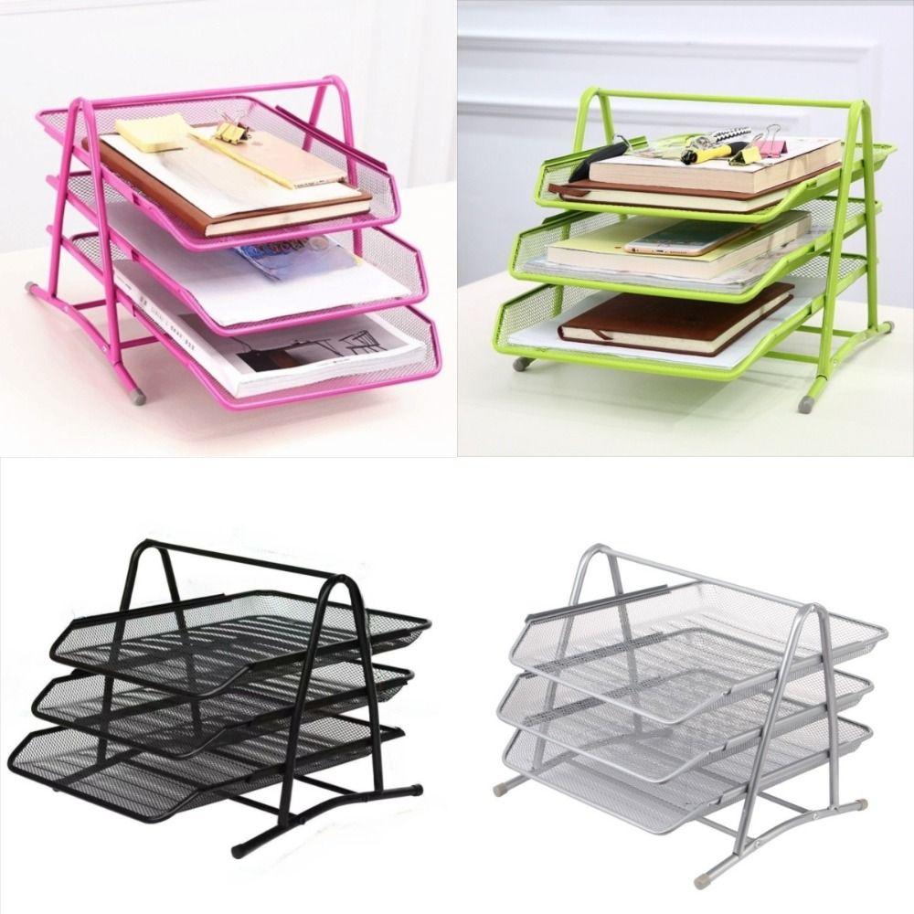 Metal Three-layer File Rack Wire Mesh Desktop Document Rack Desktop Data Tray  Pamphlet