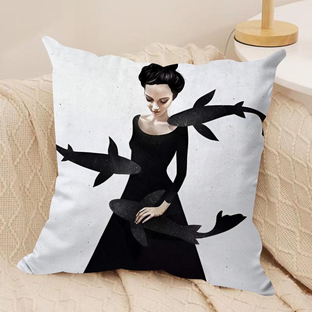 Black White Wonder Girl Cushion Cover Silky Short Plush DoubleSided Printed Pillow Case for Sofa All Seasons Home Decor Gift