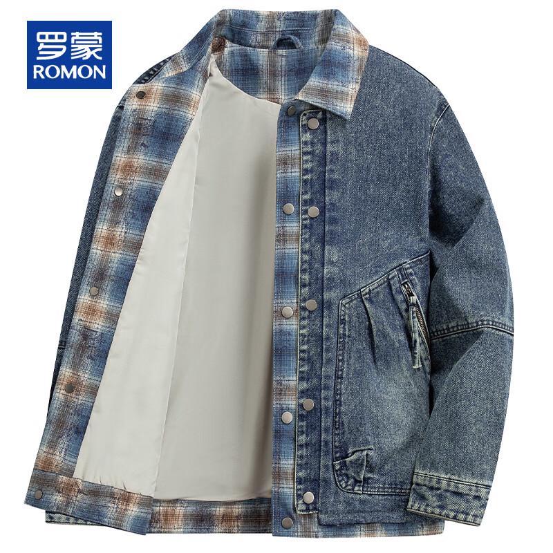 

ROMON Men s Faux Two-Piece Cotton Blend Denim Jacket L