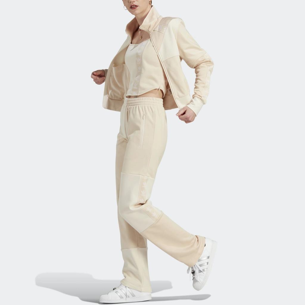 Adidas Color Block Straight Leg Casual Pants Women Bottoms Off-White IC5340