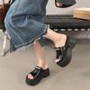 Small Thick-bottomed Cool Slippers for Women's Outer Wear 2025 Summer New High-end Metal Buckle Light Bottom High-heeled Sandals for Women
