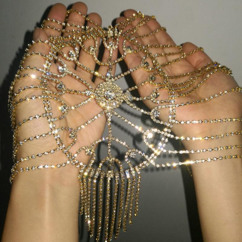 Damen Strass Quasten Kette Kopfschmuck Silber/ Golden Braut Haarschmuck für Abendkleid Party Abschlussball