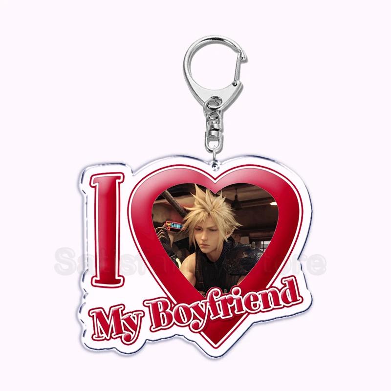Pfp Sephiroth Acrylic KeyChain Pendant Key Ring I Love My Boyfriend Girlfriend Pink Heart Keyring for Bag Pendant Jewelry Gifts