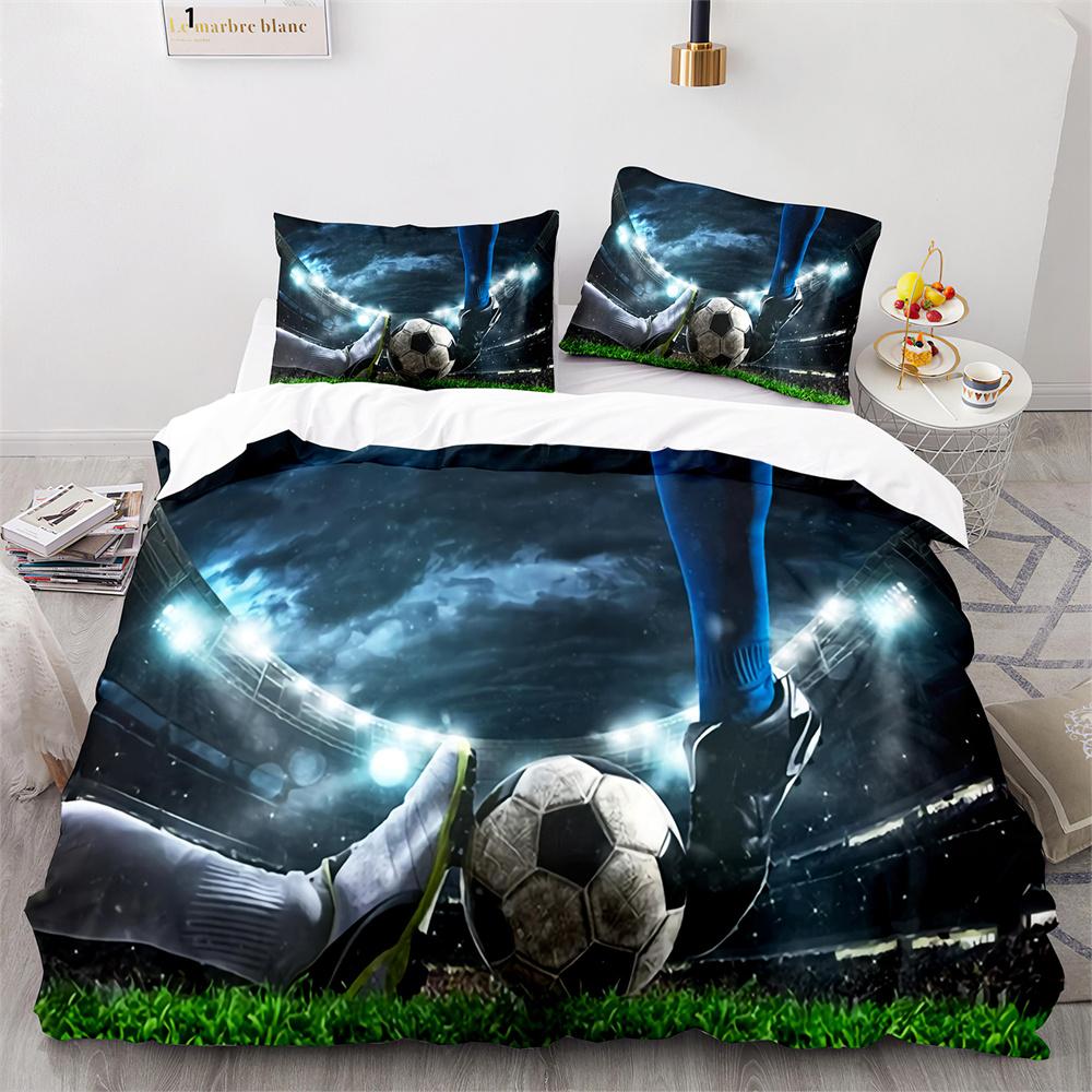 Soccer Duvet Cover Set Football Sport Black White Polyester Comforter Cover King Queen Size For Kids Boys Girls Teen Bedding Set