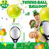 12 Pieces Tennis Party Balloons Green, Foil Tennis Racket Balloon for Men Women Sports Themed Birthday Party Decorations Supplies