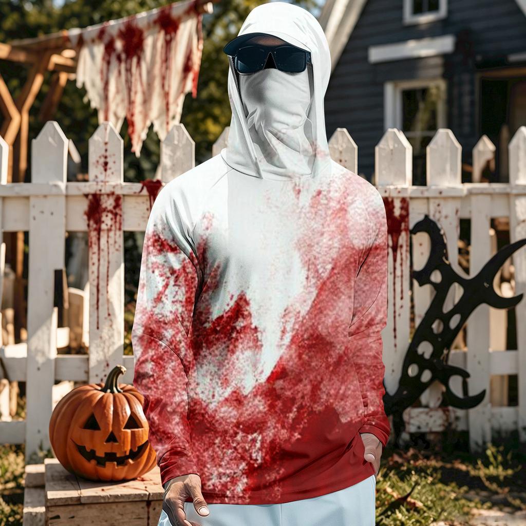 Herren Langarm Kapuzen T-Shirt Schnelltrocknend Sonne Halloween zum Angeln Fitness Sport