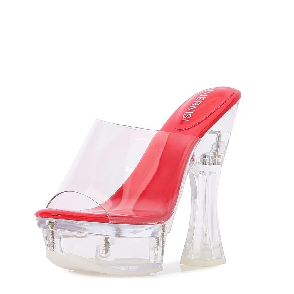 2024 Colored Sandals for External Wear Women Slippers 2024 High Heels Pumps Transparent Platform Crystal Heel Shoes Plus Size 43