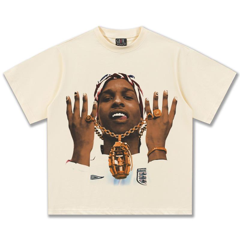 

ASAP Rocky Футболка с графическим принтом цепи Унисекс Оверсайз Хип-Хоп Рэпер Повседневная Хлопок Короткий рукав Городской Гранж Винтаж Для вечеринки S