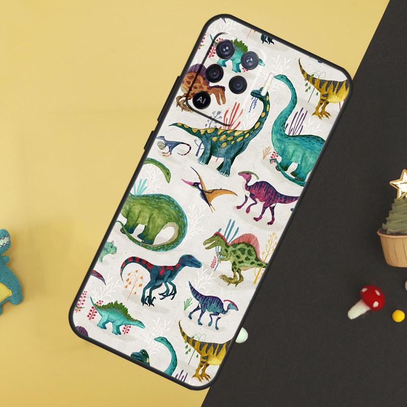 Cute Dino Dinosaur Case For Oppo A80 A60 A40 A54 A74 A94 A18 A38 A58 A78 A98 A96 A76 A16 A15 A17 A57 A5 A6 Pro