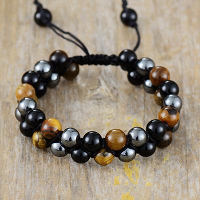 Natur Tigerauge und Achat Perlenarmband für Herren, Vintage und Einzigartiger Stil, Herrenschmuck und Accessoires