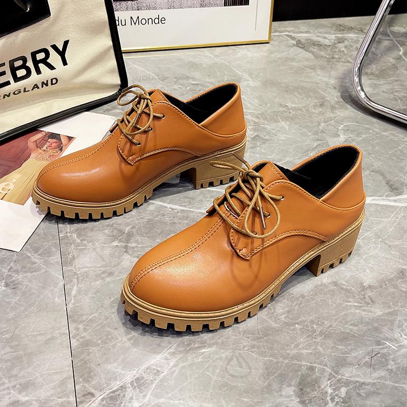 

Женские оксфорды, повседневная кожаная обувь, женские туфли на шнуровке на массивном каблуке, туфли-лодочки, студенческие ретро-лоферы для девушек 40 коричневый