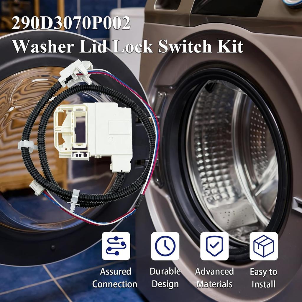 290D3070P002 WH08X32697 WH08X37938 Washer Lid Lock Switch Kit Assembly | Compatible with Ge Hotpoint ETW485ASW0WB GTW325ASW0WW GTW385ASW0WS