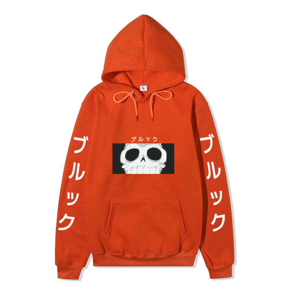 One Piece Blackbeard Hoodie, Skull Print Long Sleeve Pullover Hooded Sweatshirt Anime Streetwear With Sleeve Japanese Letter Print