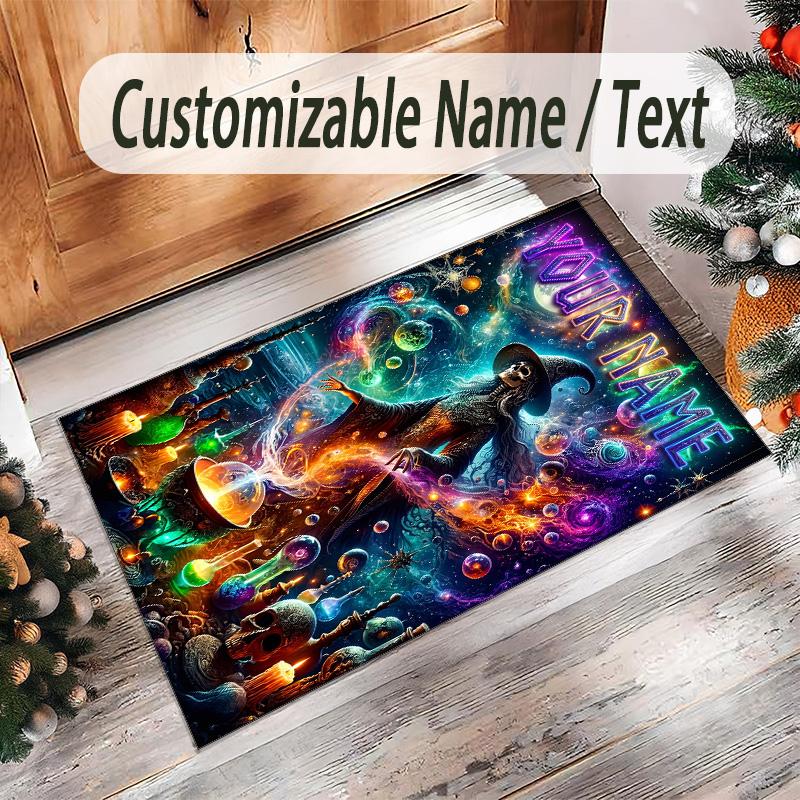 Witchcraft Theme Crystal Velvet Rug Personalized Custom Name Text Soft Floor Mat Home Decor
