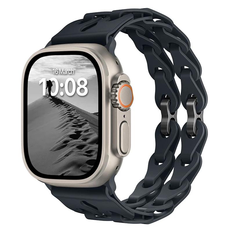 Pulseira de Silicone de Elo Duplo para Apple Watch Band Ultra 2 49mm 44mm 40mm 45mm 41mm 42mm Bracelete para Series 9 8 7 6 5 4 SE 3