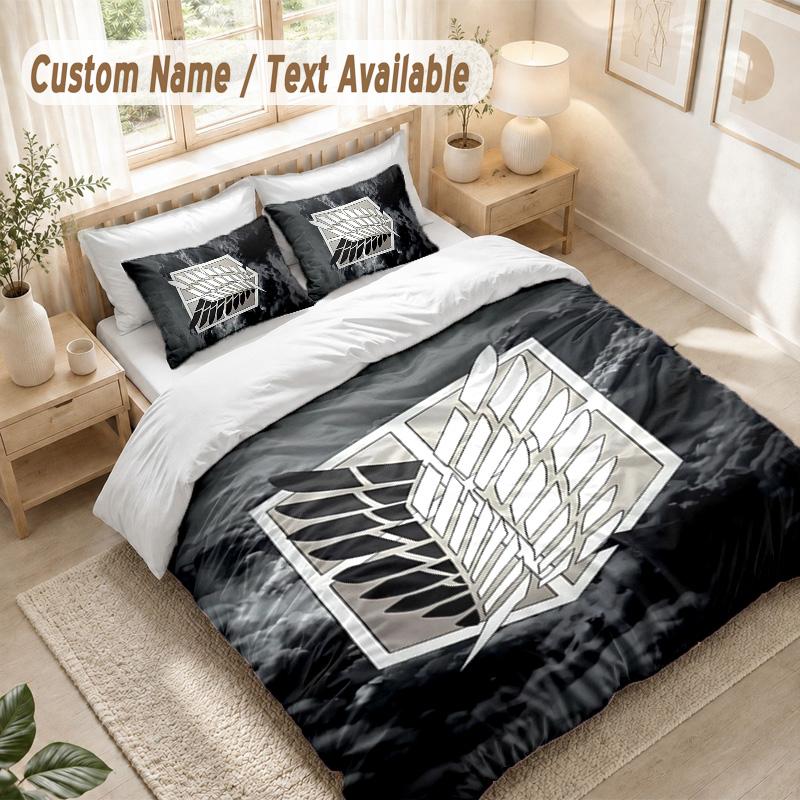 Attack On Titan Bedding Set, 1 Duvet Cover & 2 Pillowcases Soft Comfortable Bedroom Home Textile Decor