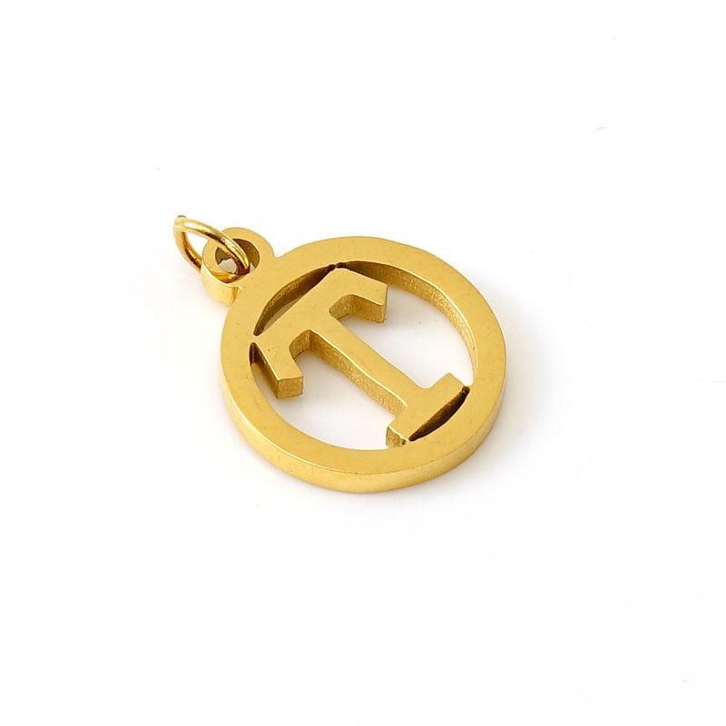 Englischer Buchstabe DIY Anhänger, modischer Edelstahl runder Doppelkreis hohler Buchstaben Halskettenanhänger