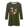 Women's Fashion Casual Three-quarter Sleeve Cat Print Round Neck Pullover Top
