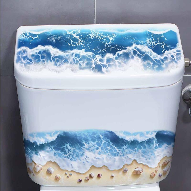 Marea, Plaja, Toaletă Exquisită cu Scoici, Autocolante de Perete, Decor pentru Baie, Autocolante de Perete, Picturi Murale Autocolante