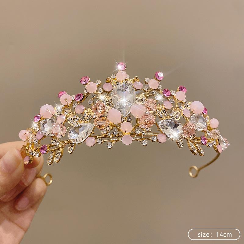 Children's Princess Crown Crystal Tiara Girls Hair Accessories High-end Atmosphere Dance Performance Birthday Gift Crown Bridal