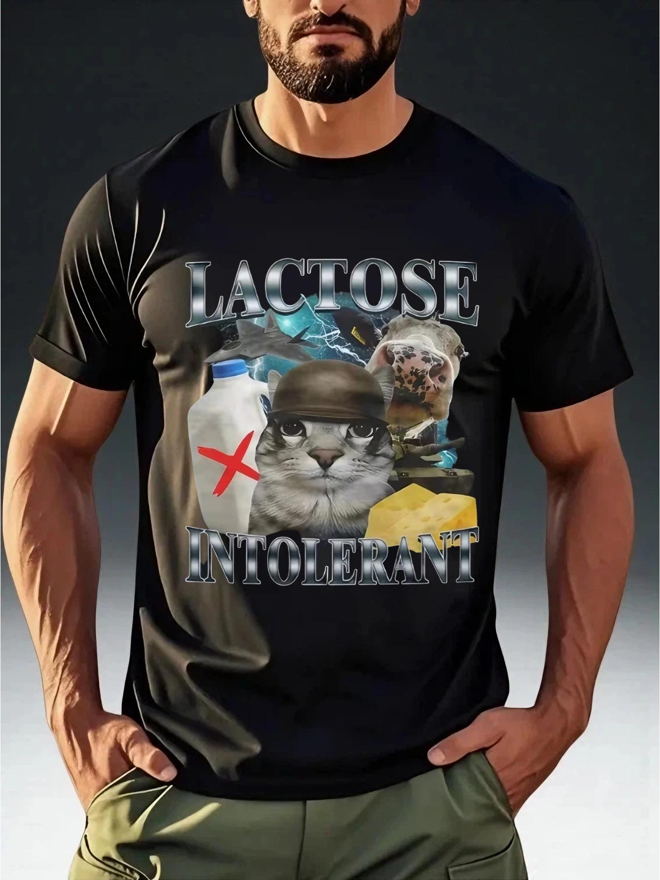 

Men s Funny Lactose Intolerant Print T-Shirt - Humorous Milk Chugging Design S