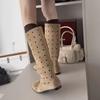 New leather retro low-heeled hole knight boots for women, retro round head flat bottom big tube circumference boots for women