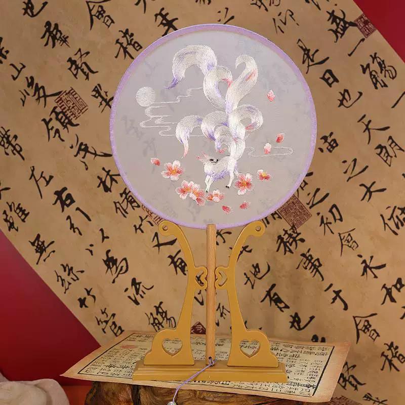 Embroidered Round Fan, Chinese Ancient Style Round Fan, Fairy-Like Hanfu Cheongsam Fan, Classical Palace Fan, Gardenia Jasmine Dance Fan
