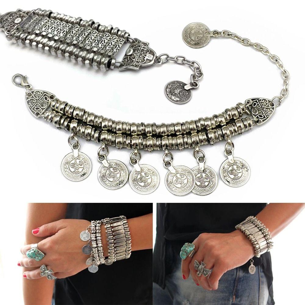 Boho-Armband im afghanischen Stil mit Münzanhänger, handgefertigtes Vintage-Armband für Strandpartys