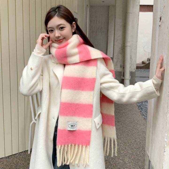 

Женский полосатый шарф-палантин из искусственного кашемира - Плотный, теплый, универсальный зимний шарф в корейском стиле 40x230 cm