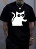 Unisex Black Crew Neck Tee Cute White Big Eyes Cat Print Oversized Short Sleeve Unisexs Summer Streetwear Casual Daily Basic Wear Top