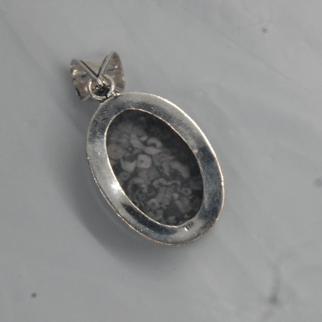 Oval Cab Crinoid Marble Fossil 925 Sterling Silver Pendant Jewelry, Brown Fossil Designer Pendant Jewelry