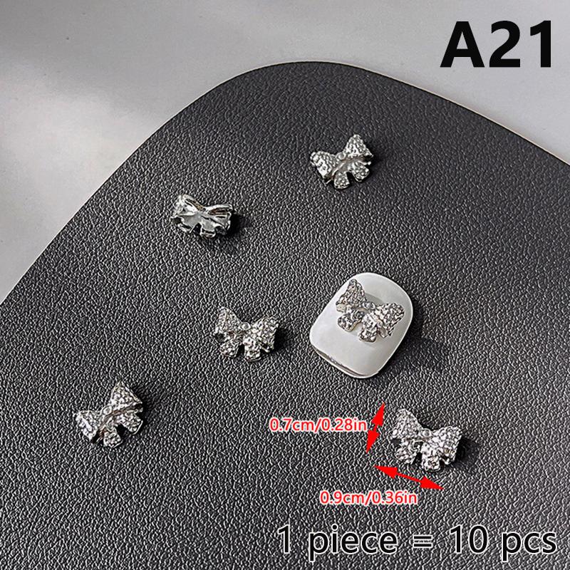 10 ks Jednoduché Tenké Mašličky Stříbrné Kroucené Slitiny Ozdoby na Nehty Manicura Přívěsky