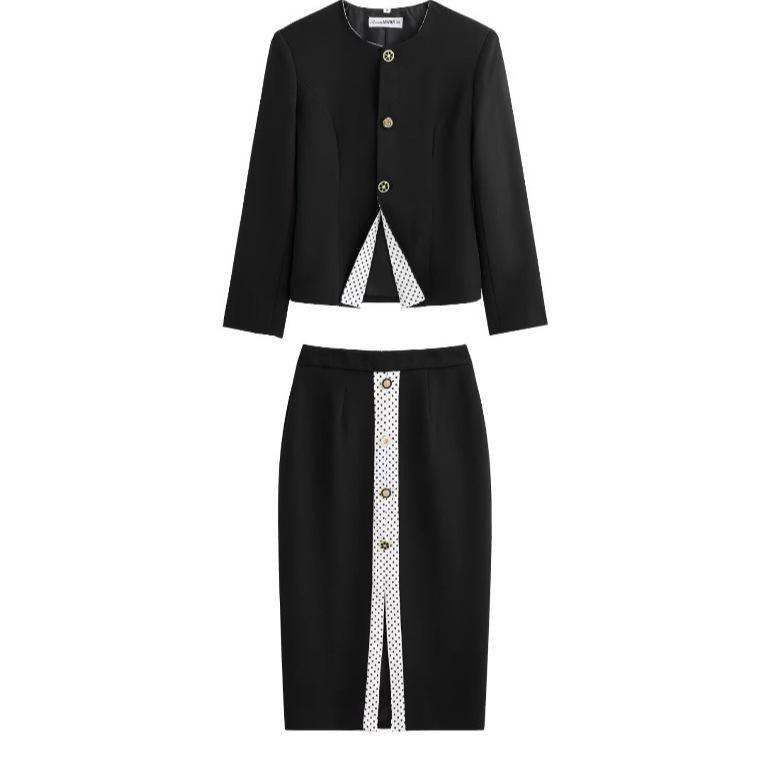 

TAOP&ZA Women s Elegant Polka Dot Blazer & High-Waist Midi Skirt Set XS