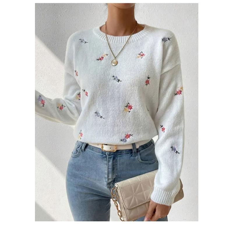 Women S Knitted Long Sleeve Round Neck Casual Sweater