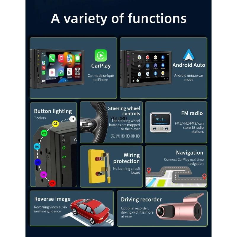 2 Din Car Audio 7 Inch QLED Display Android  MP5 Wireless Android Auto CarPlay Touch Screen  Car Radio FM