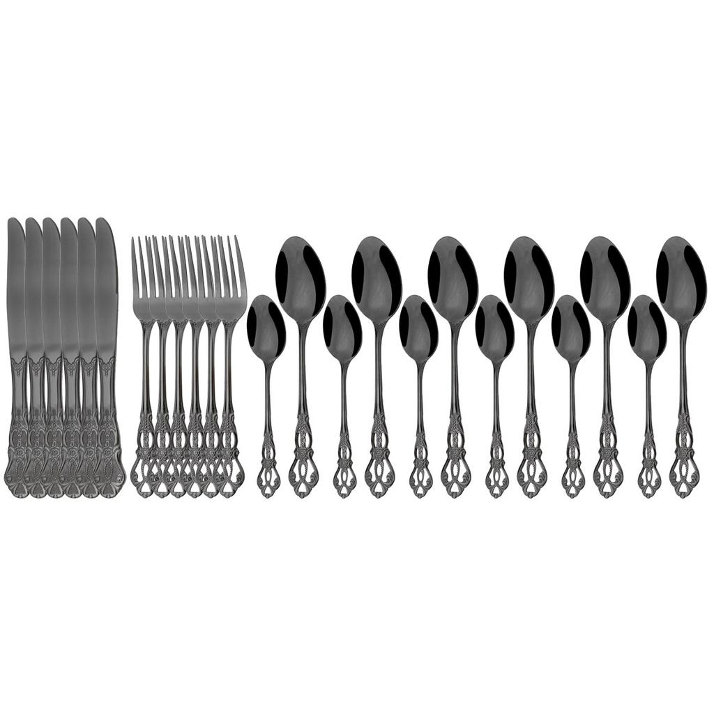 24Pcs Knife Fork Ice Spoon Dinnerware Set Colorful Stainless Steel Cutlery Set Vintage Hollow Tableware Wedding Party Silverware