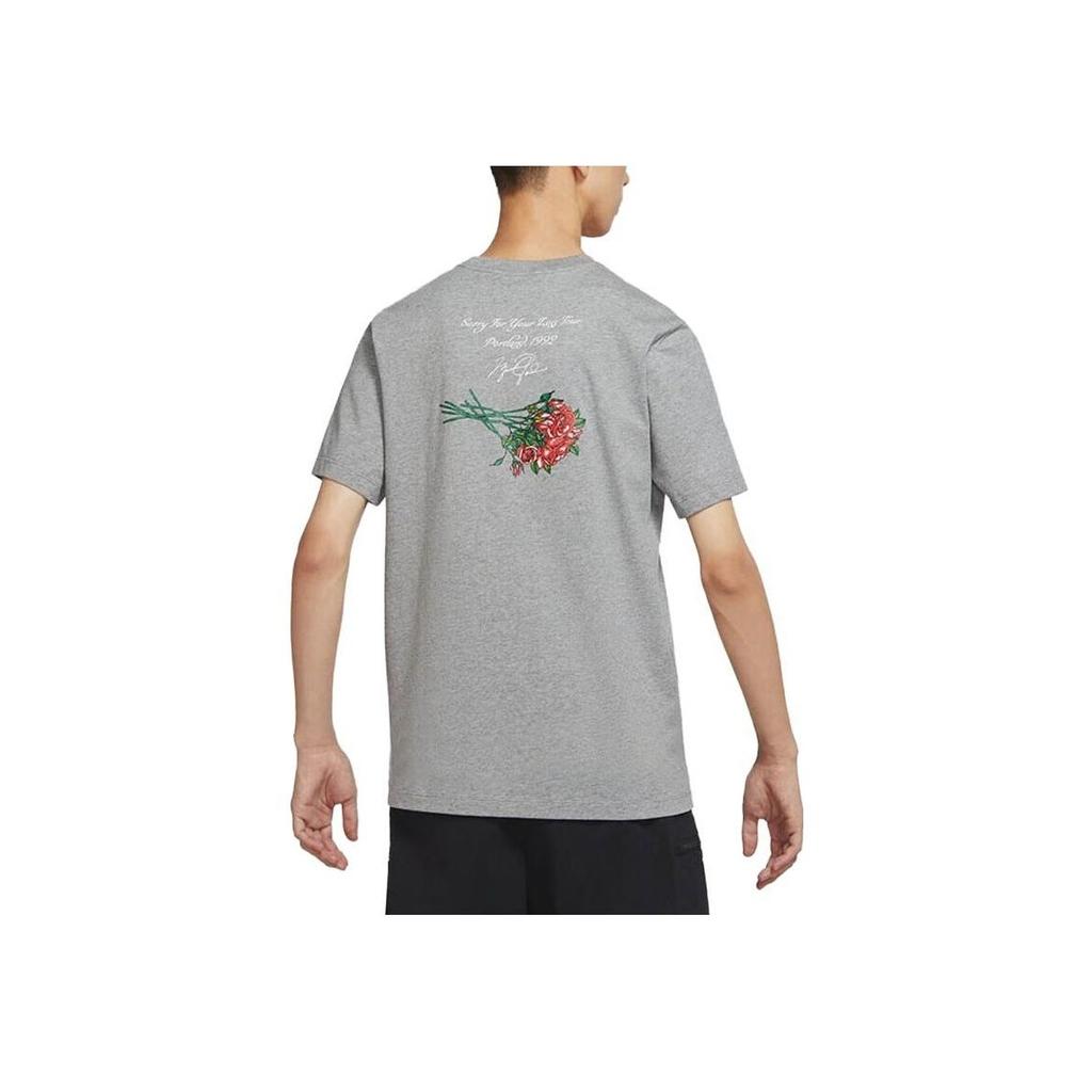 Jordan Hand-Painted Rose and Letter Print Crew Neck Short Sleeve T-Shirt Men Tops Gray DQ7391-091