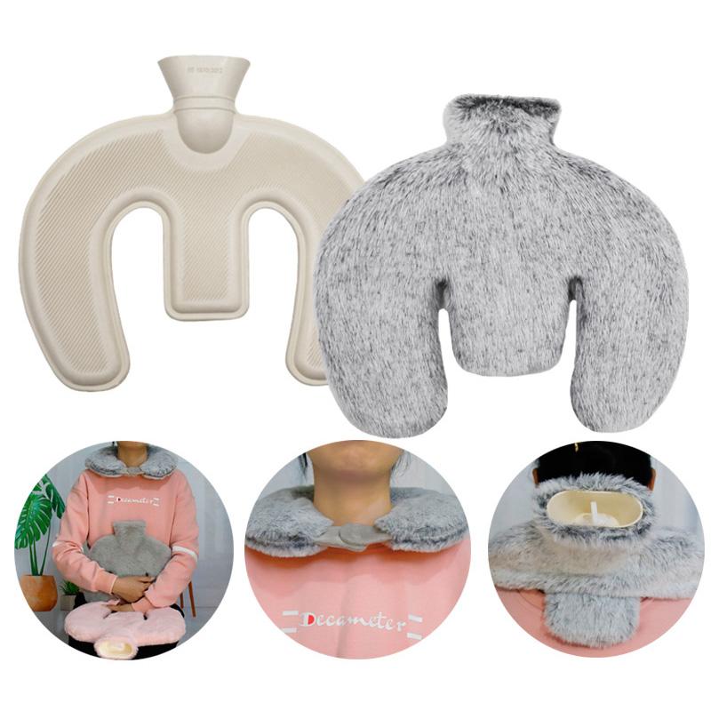 Plush U Shaped Hot Water Bottle Neck Heating Wrap Winter Warm Hand Pocket Reusable Portable Hot Water Bag for Pain Relief Hot