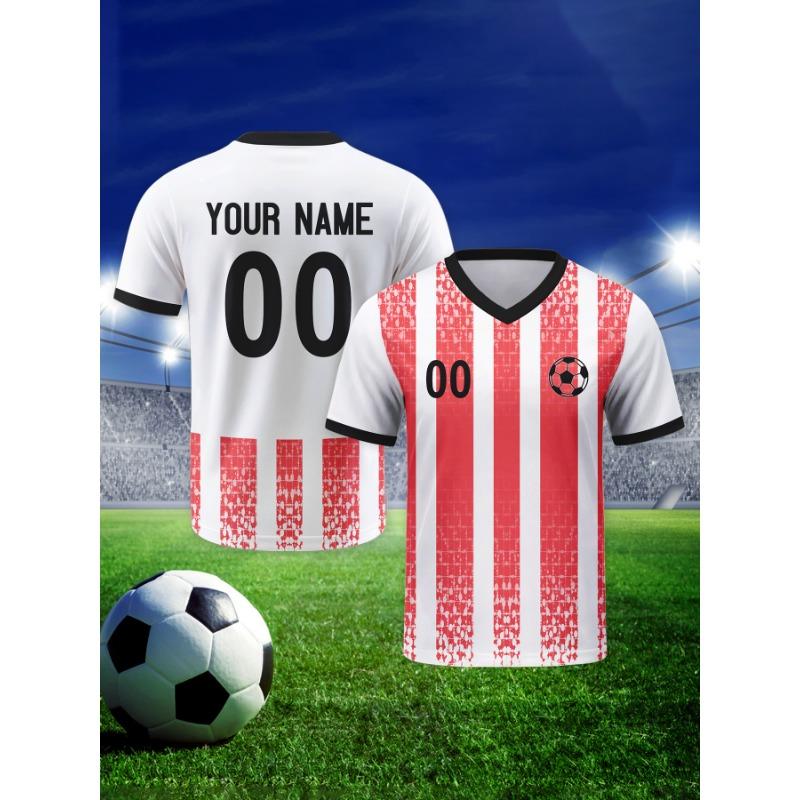 Custom Soccer Team Shirt Personalized Red White Striped Soccer Jerseys with Logo Name Number Soccer Tee for Men Kids Women Fan